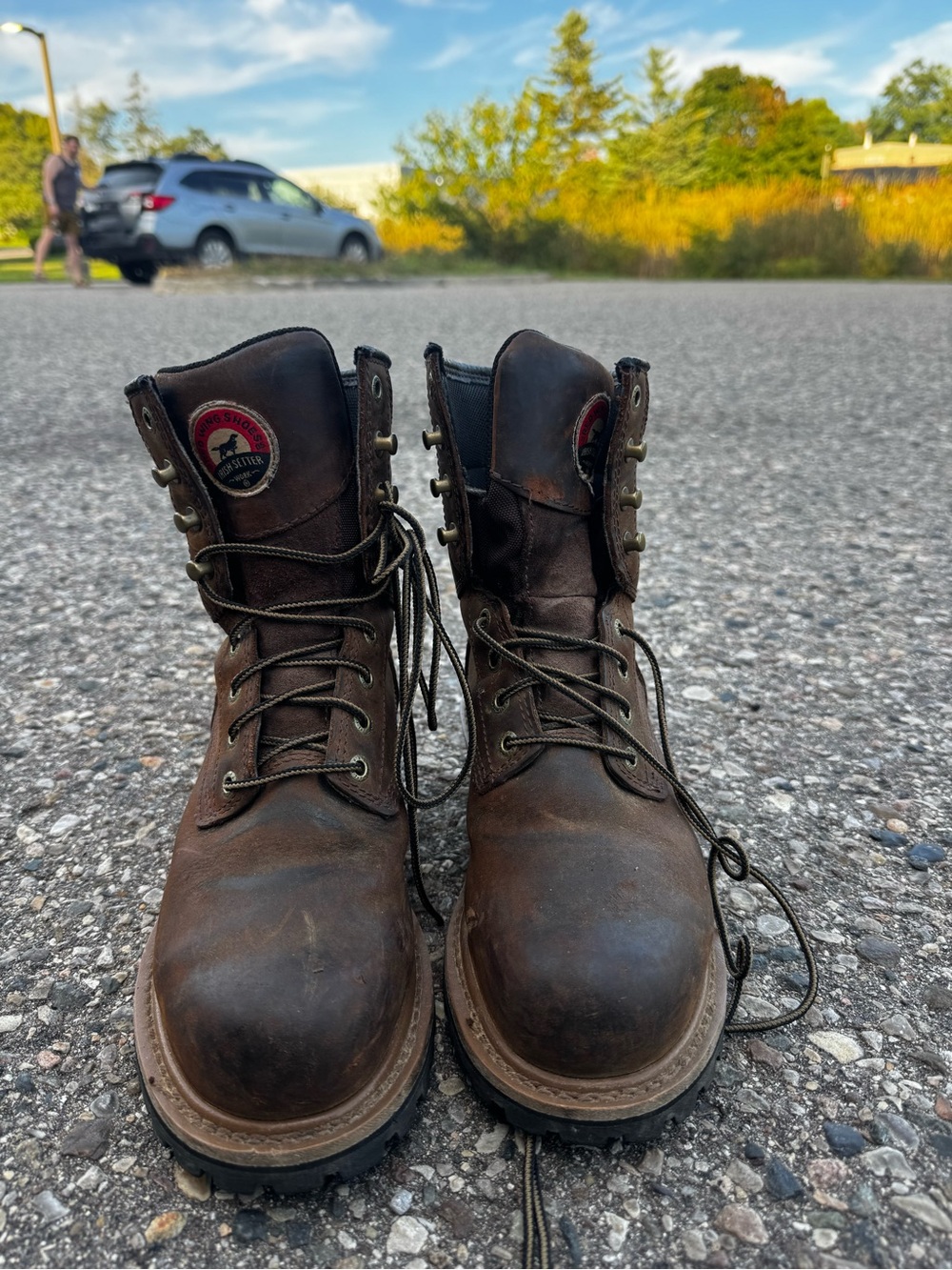 Women's Brown Leather Work Boots with Lace-Up Front